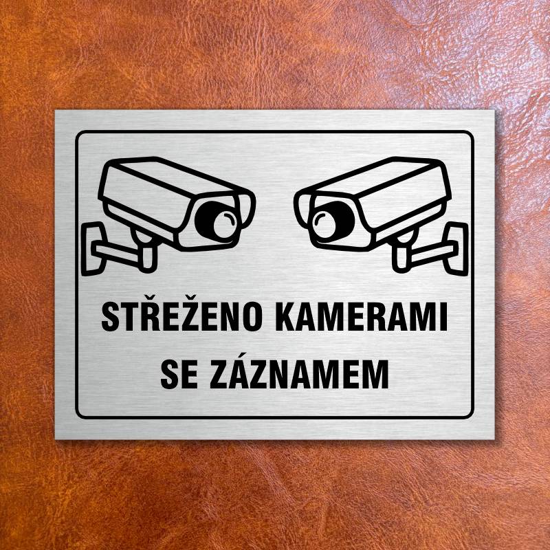 Cedulka "Střeženo kamerami" stříbrná, Velikost A5, var 6